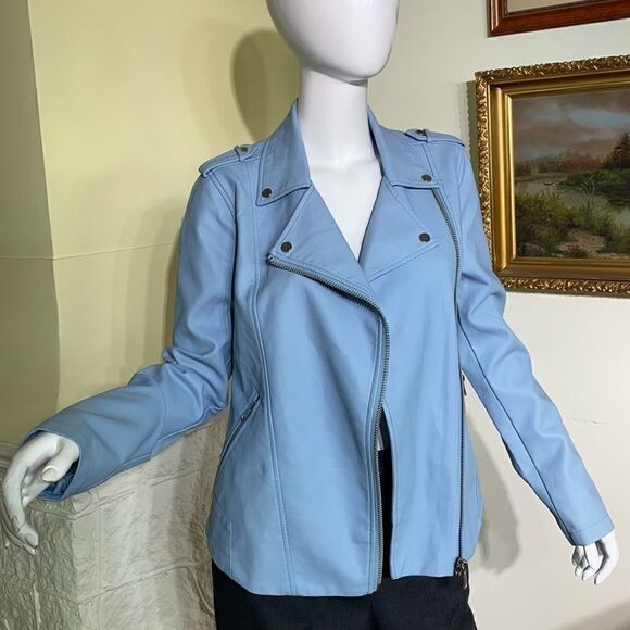 Thyme Maternity & After Baby Blue Faux Leather Motorcycle Jacket - Picture 10 of 16